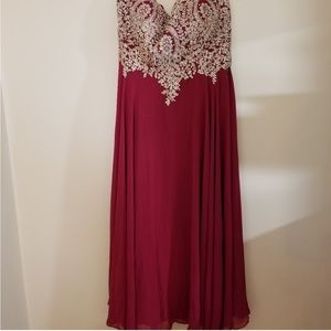 Fiesta Fashion Quinceanera Evening Formal Gown Empire Dress Red Gold Size 4XL